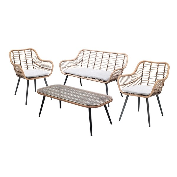 4 Pieces Patio Set Wicker Conversation Set with Cushions