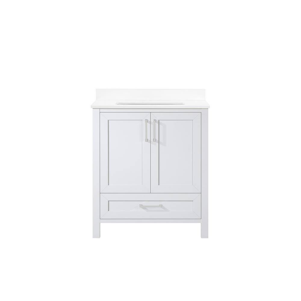 Home Decorators Collection Moorside 30 in. W x 19 in. D x 34.5 in. H Freestanding Bath Vanity in Dove Gray with White Engineered Stone Top Moorside 30G