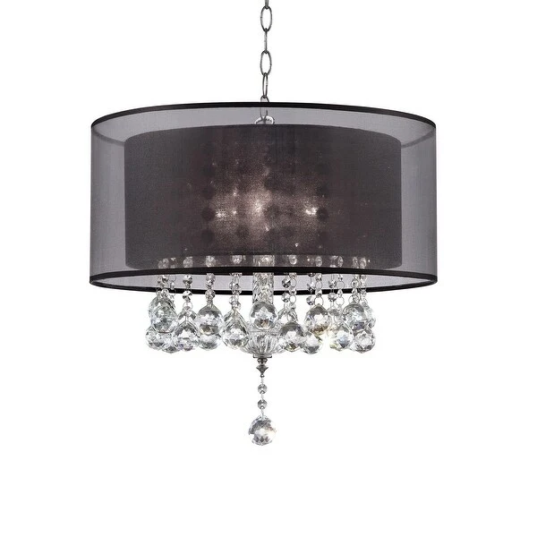 Contempo Silver Ceiling Lamp with Black Shade and Crystal Accents - 19