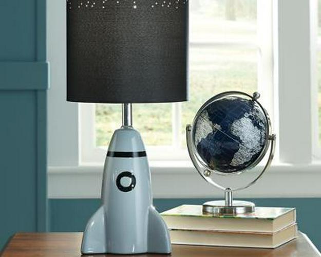 Signature Design by Ashley Cale Childrens 18.75 Table Lamp with Rocket Base， Gray