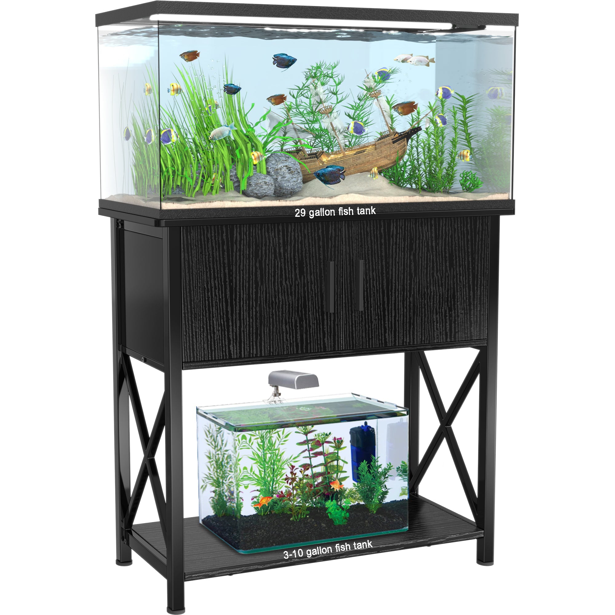 29 Gallon Aquarium Stand Metal Fish Tank Stand with Cabinet，30.7