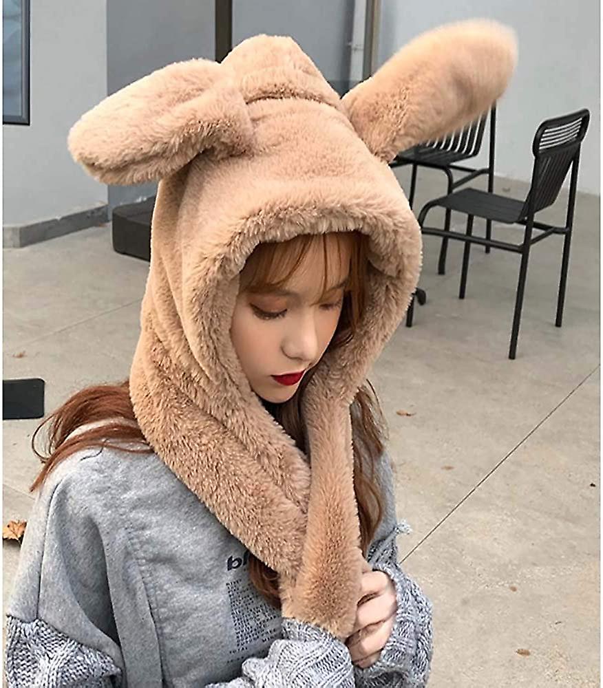 Winter Warm Beanie Pop Up Ears Plush Hat Ear Moving Jumping Rabbit Hat Bunny Cap For Women Girls Khaki -