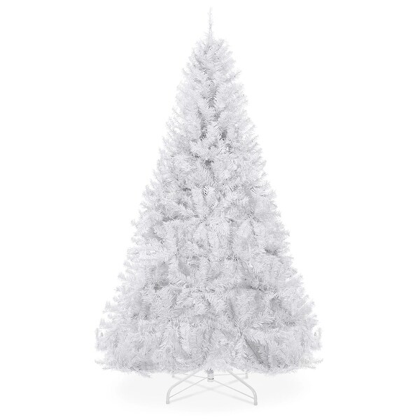 White Artificial Pine Christmas Tree with Tips，Foldable Metal Base