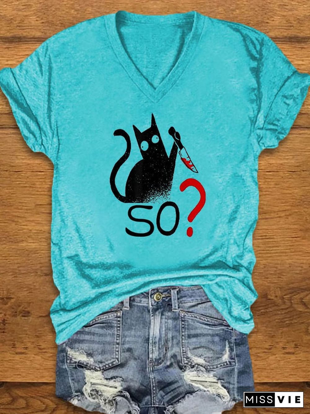 Women's Funny Cat Blood Print T-shirt