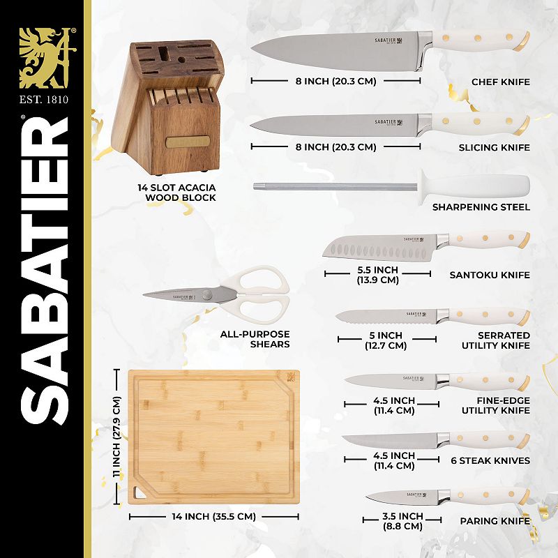 Sabatier 16-pc. White Knife Block Set with Cutting Board