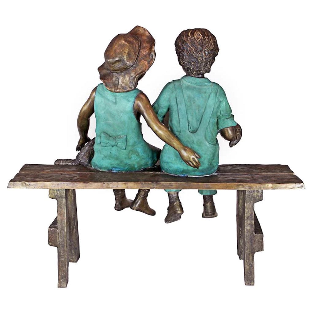 Read to Me, Boy and Girl on Bench Cast Bronze Garden Statue by Design Toscano