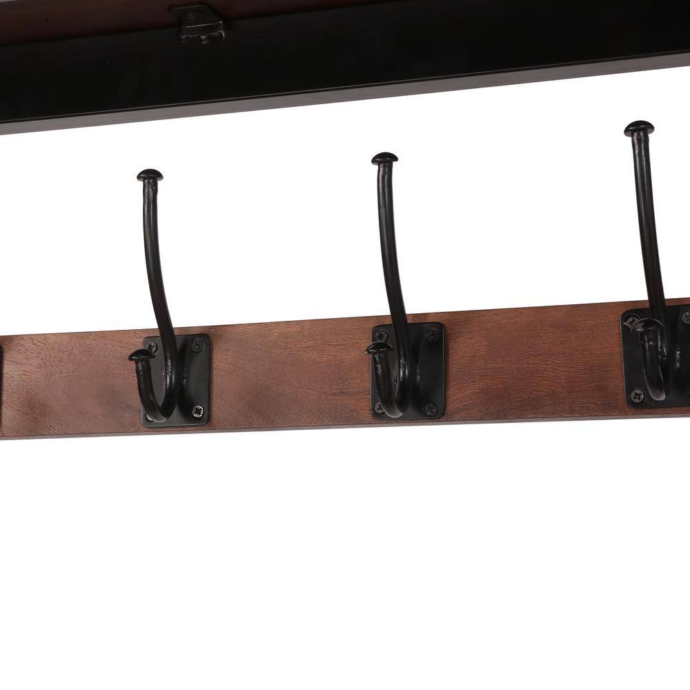 Noble House Varnell Cafe Brown and Black Wood and Metal Coat Rack with Bench 104947