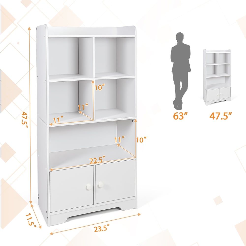 Costway 4 Tier Bookshelf 2 Door Storage Cabinet w/4 Cubes Display   See Details