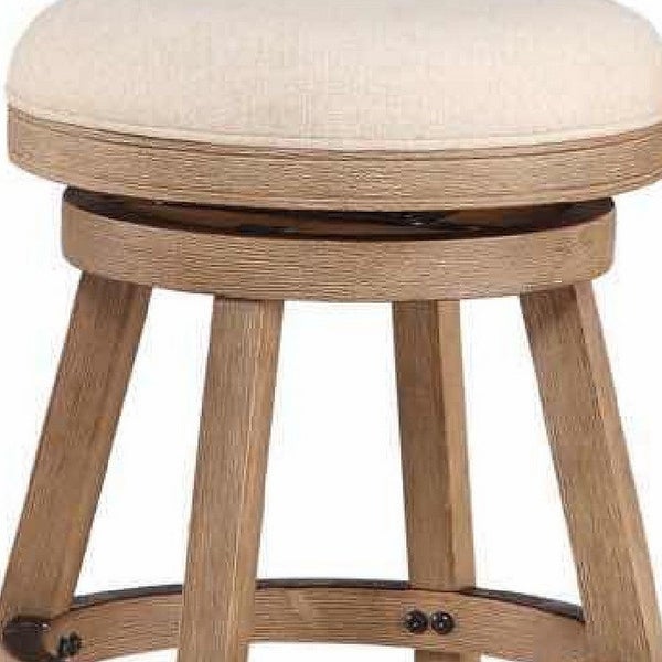 Liam 24 Inch Wood Counter Stool， Swivel Seat， High Density Foam Cushion， Ivory - 17.75 L x 17.75 W x 24.5 H， in inches