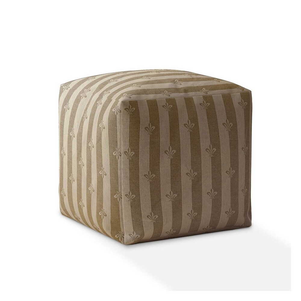 Joita Indoor Fleur De Lis Stripe Square Zipper Pouf Cover Only 17\