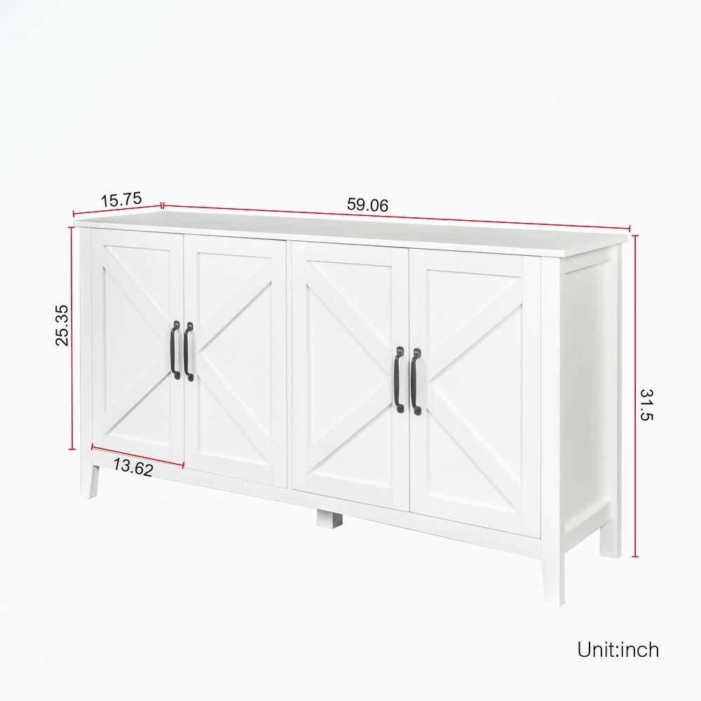 Cabinet with 4 Doors and 4 open shelgves Freestanding Sideboard