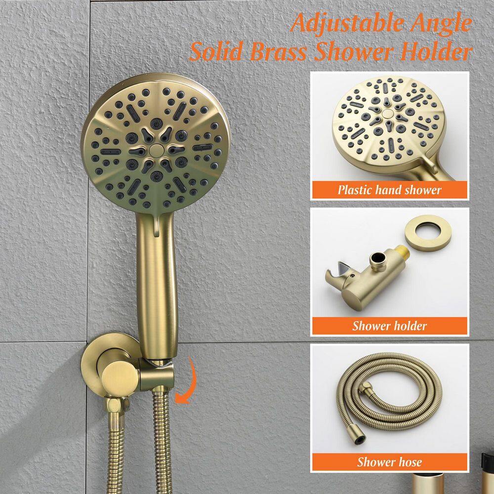 Boyel Living Wall Mount Single-Handle 7-Spray Tub and Shower Faucet with Handheld Shower Head in Brushed Gold (Valve Included) BL-88026BG