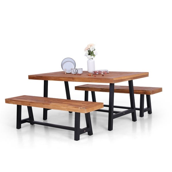 3-piece Acacia Wood Dining Set - Overstock - 34431264