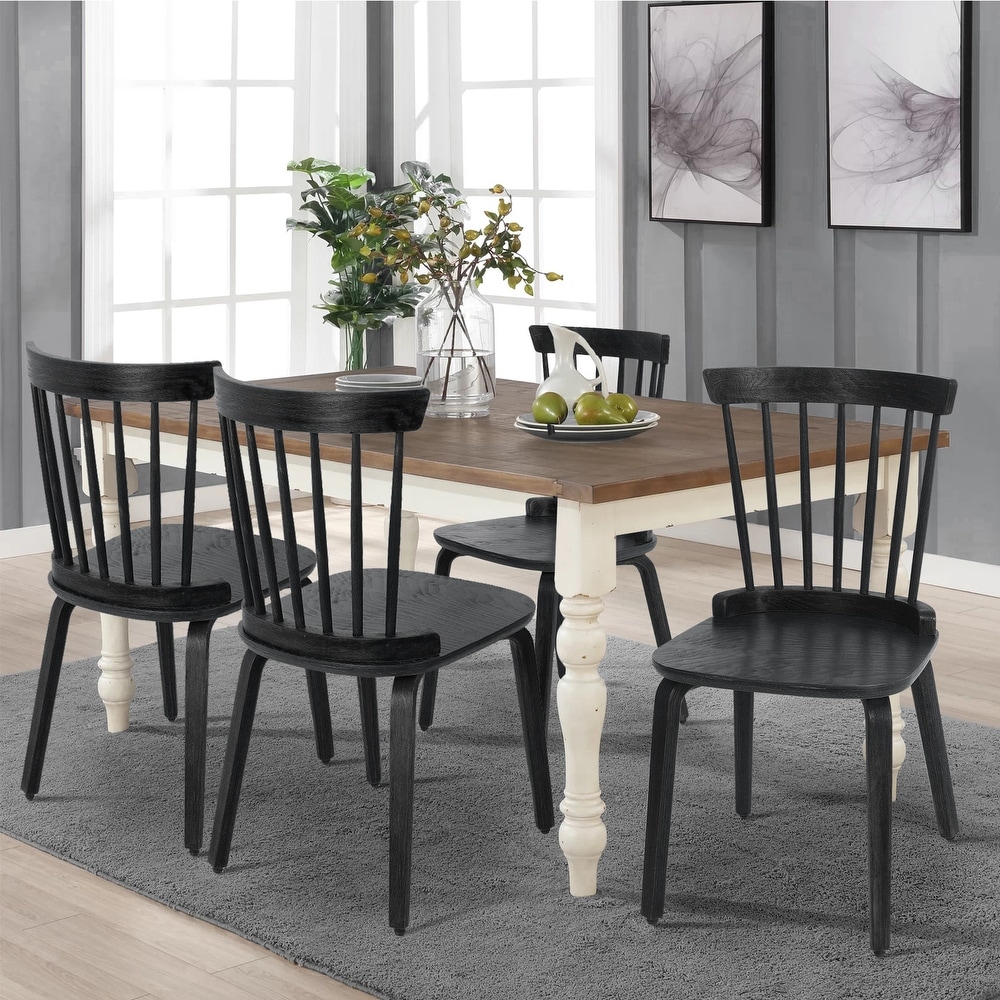 Farmhouse Spindle back Windsor Dining Chairs with Bentwood Legs  Black   33.5\