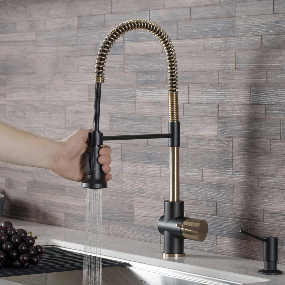 KRAUS Britt Single-Handle Pull Down Kitchen Faucet with Dual Function Sprayer in Brushed GoldMatte Black KPF-1690BGMB