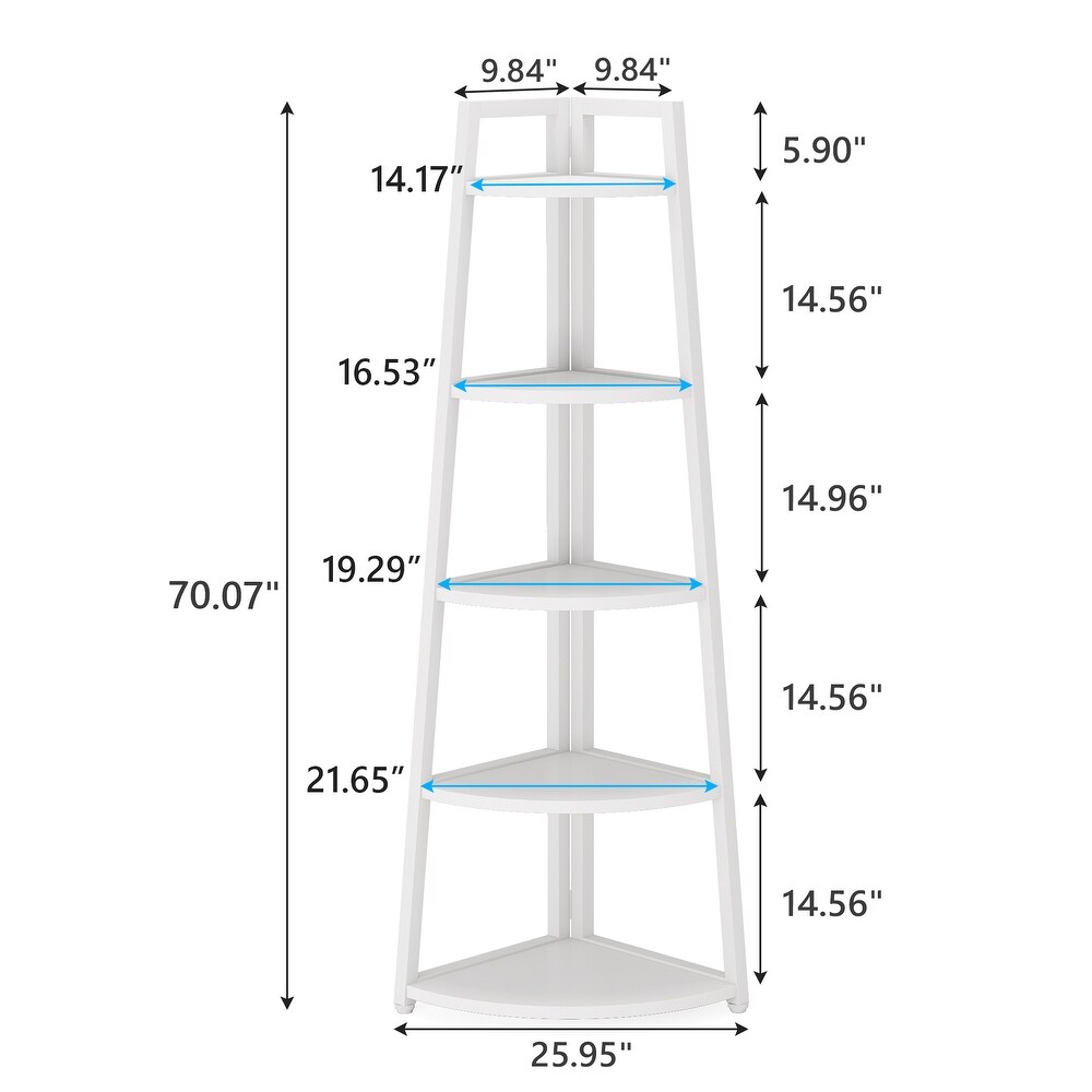 Brown/ Black Corner Ladder Shelf 5 Tier Corner Bookshelf Bookcase  White/ Gold 70 Inch Tall Display Rack for Small Space