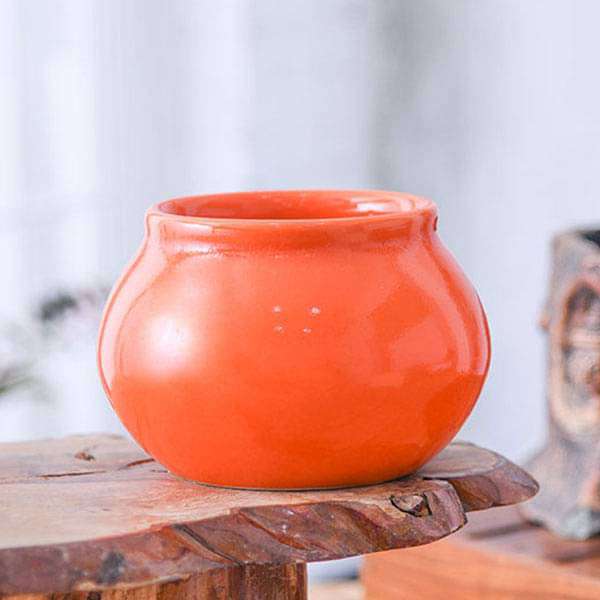 3 inch (8 cm) Handi Shape Round Ceramic Pot (Orange) (set of 3)