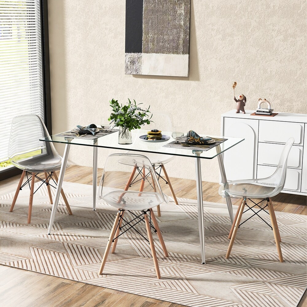 Modern Glass Rectangular Dining Table with Metal Legs   51\