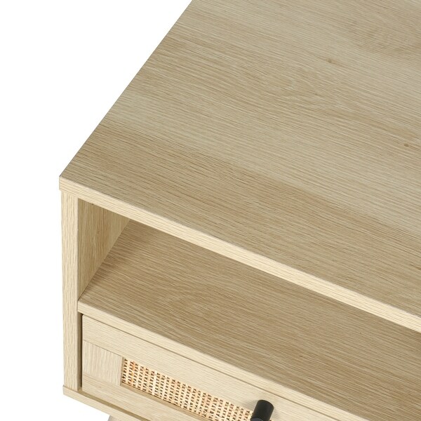 Rattan Nightstands with Rattan-Like Decor Drawer - - 37179233