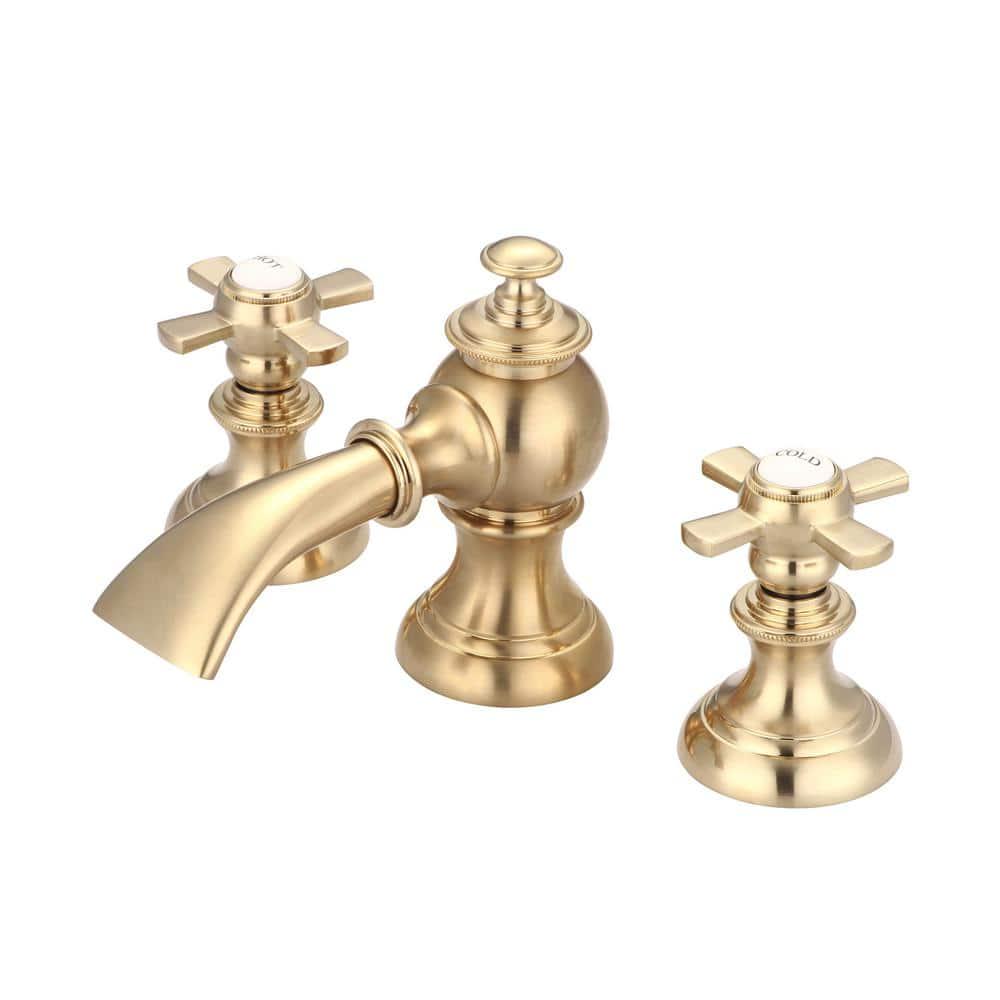 Water Creation 8 in Adjustable Widespread 2Handle Antique Flow Lavatory Faucet in Satin Brass