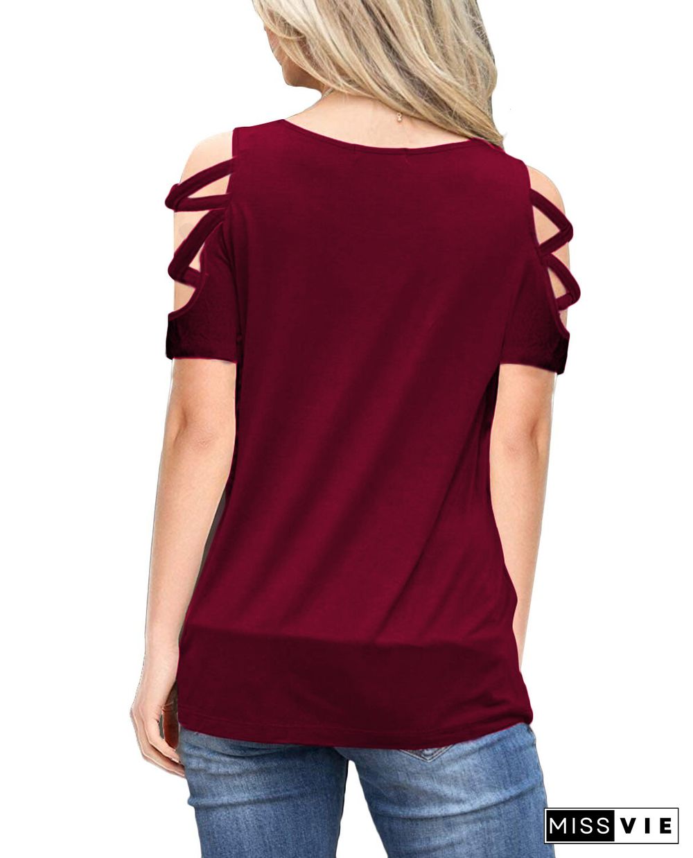 Loose Solid Color Hollow Out Tee