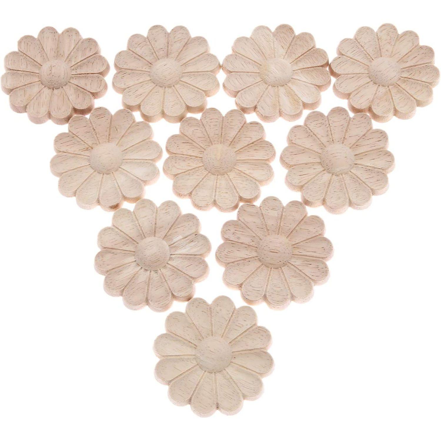 10-pack Flower Appliques Round Onlays Furniture Decoration， Wood Carved Decals For Furniture Refurbished Decoration Door Chair Wall Mirror Desk Cabine