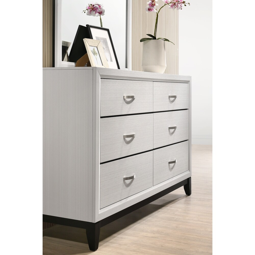 Roundhill Furniture Stout Contemporary Panel Bedroom Set in White Finish with Panel Bed  Dresser  Mirror  2 Night Stands