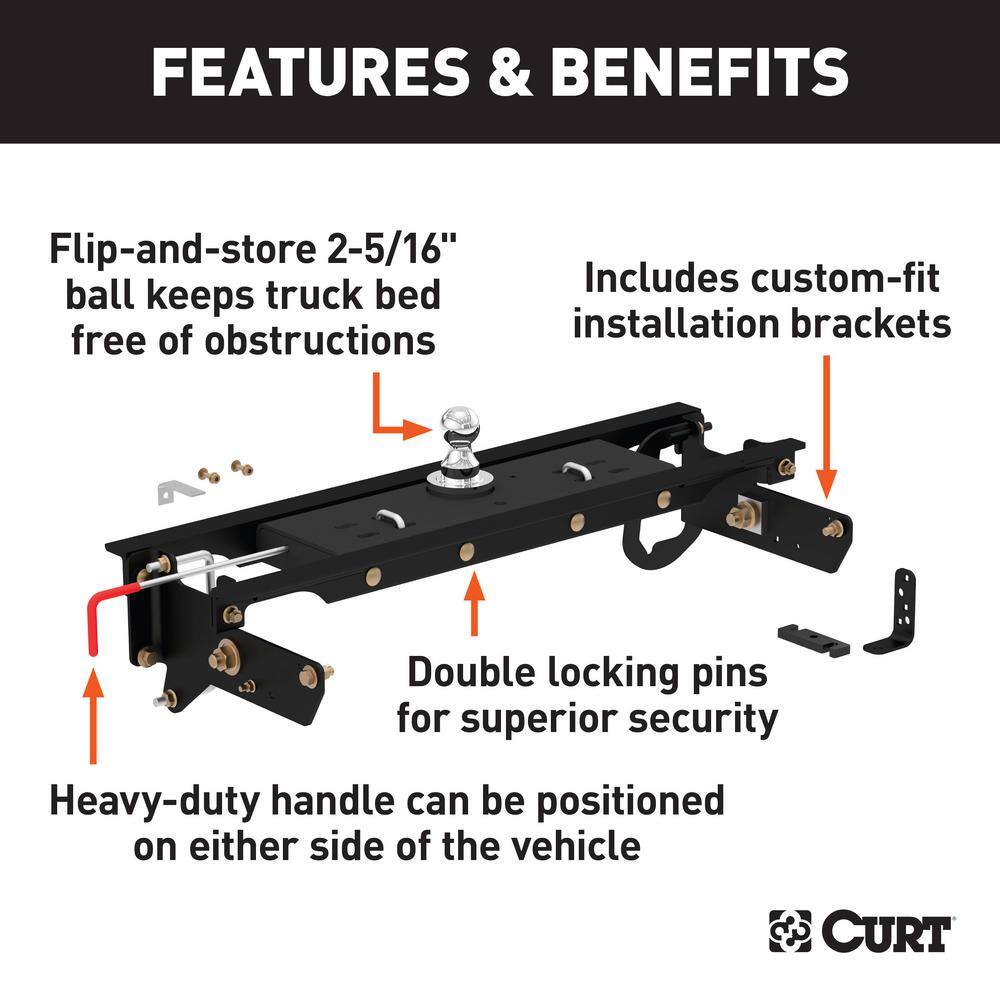 CURT Double Lock Gooseneck Hitch Kit with Brackets Select Ford F-250 F-350 F-450 60720