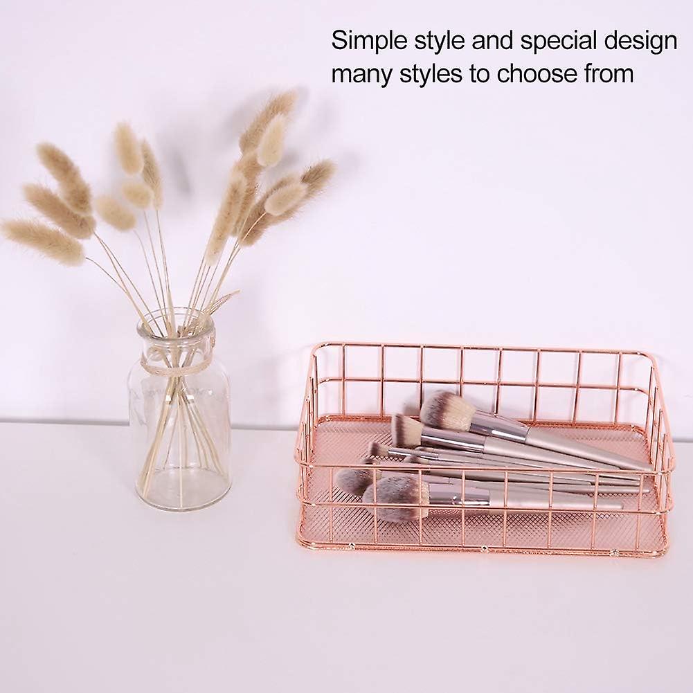 Iron Storage Basket Makeup Small Things Organizer Storage Holder Desktop Decor Iron Box Rose Gold 4 Size(d)