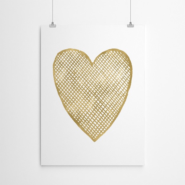 Americanflat Minimalist Heart Crosshatched Gold On White By Amy Brinkman Poster