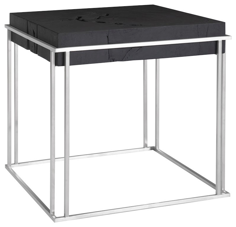 Burnt Cube Side Table  Chamcha Wood  Stainless Steel Base   Contemporary   Side Tables And End Tables   by Phillips Collection  Houzz