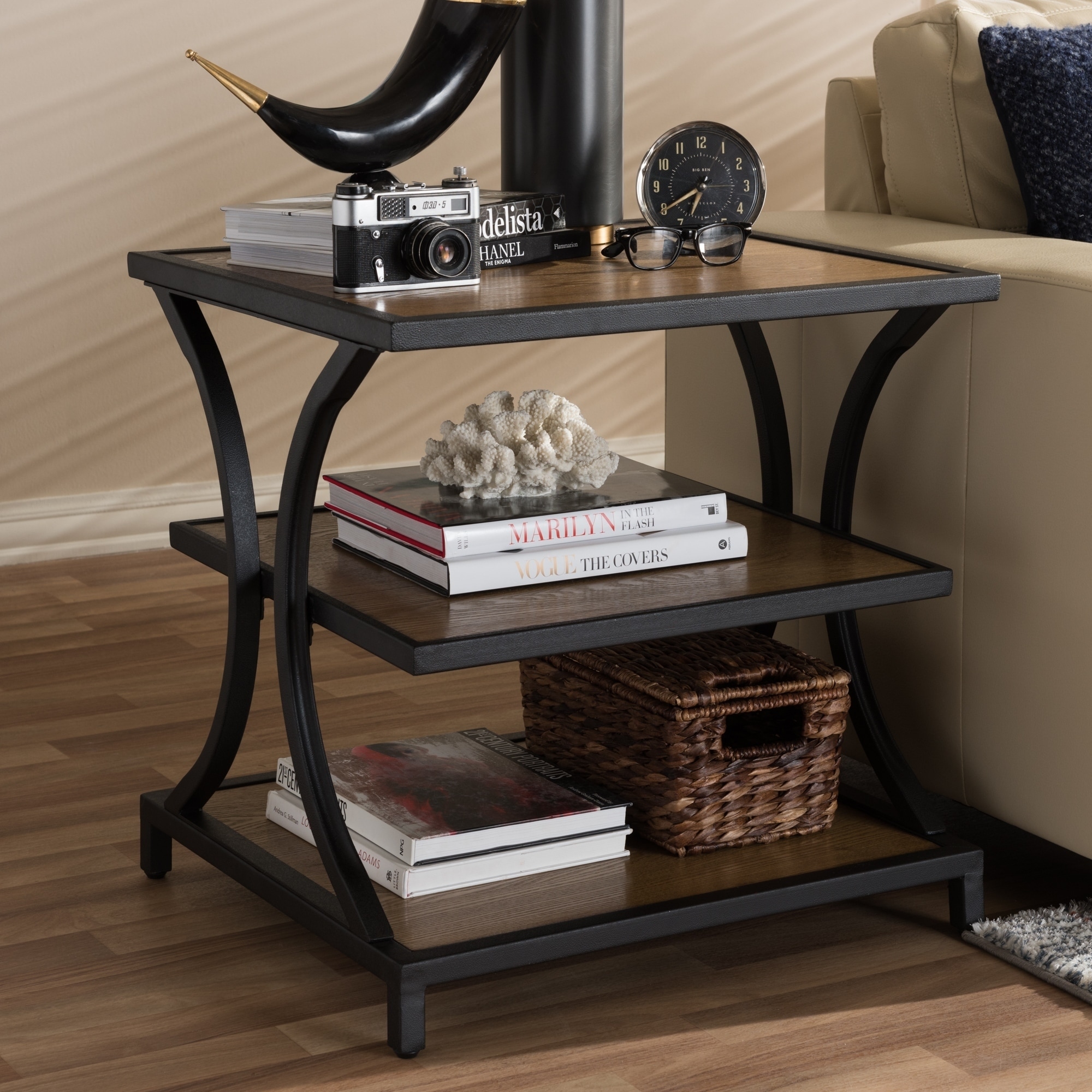 Rustic Brown and Black End Table by Baxton Studio