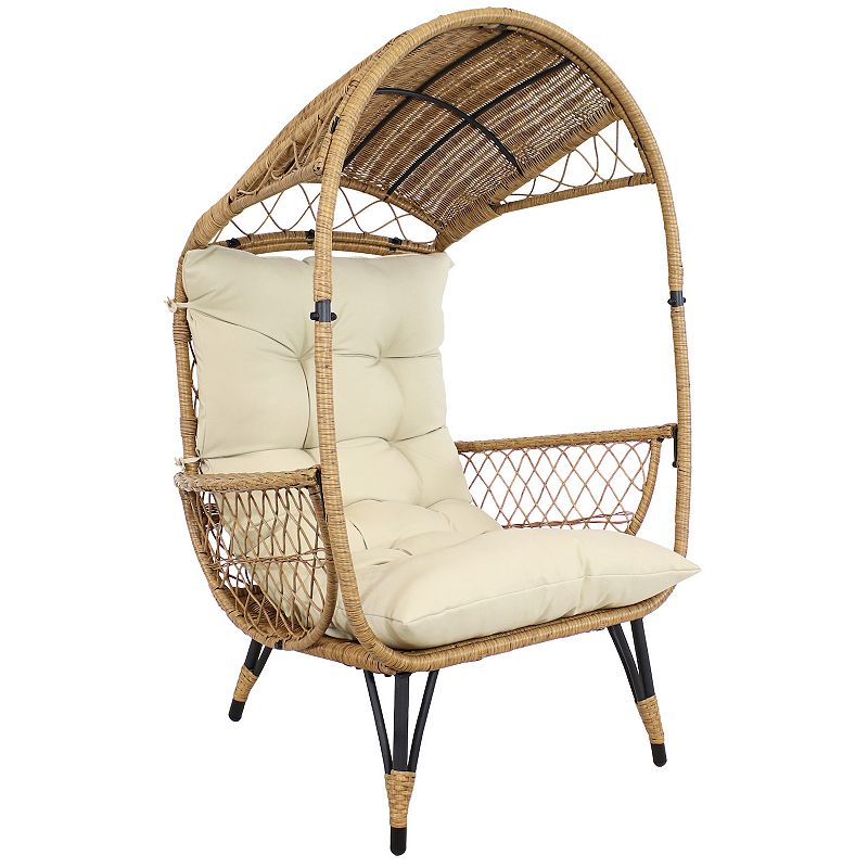 Sunnydaze Shaded Comfort Wicker Egg Chair With Legs - 56.5”