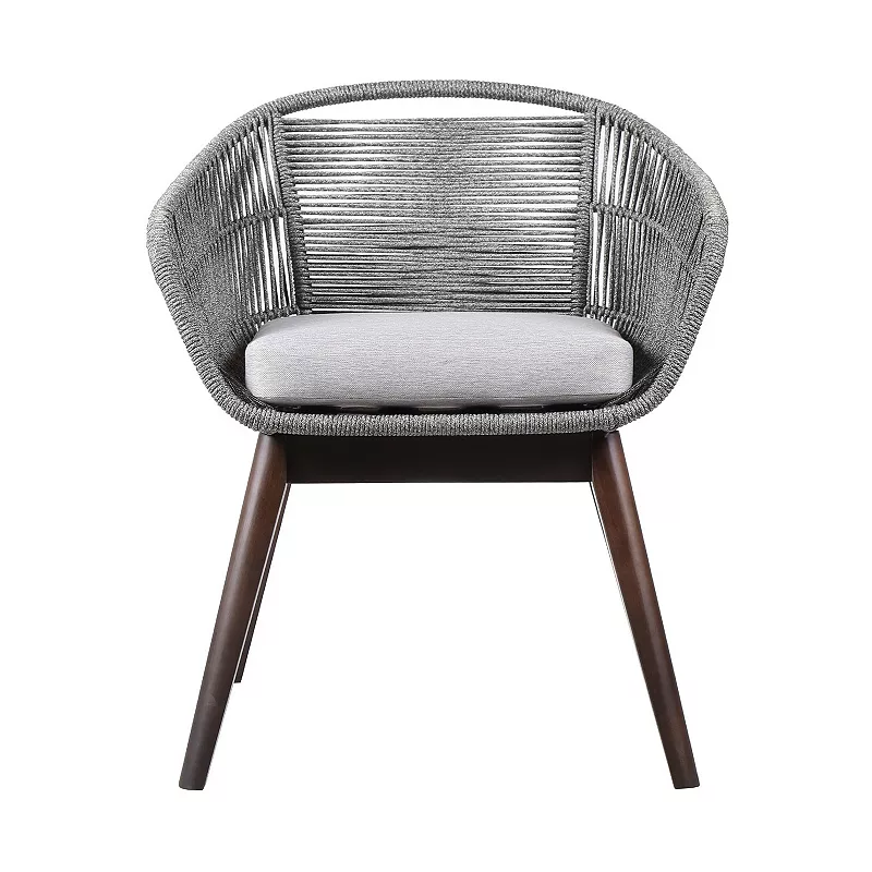 Indoor Outdoor Dining Chair with Fishbone Woven Curved Back， Gray