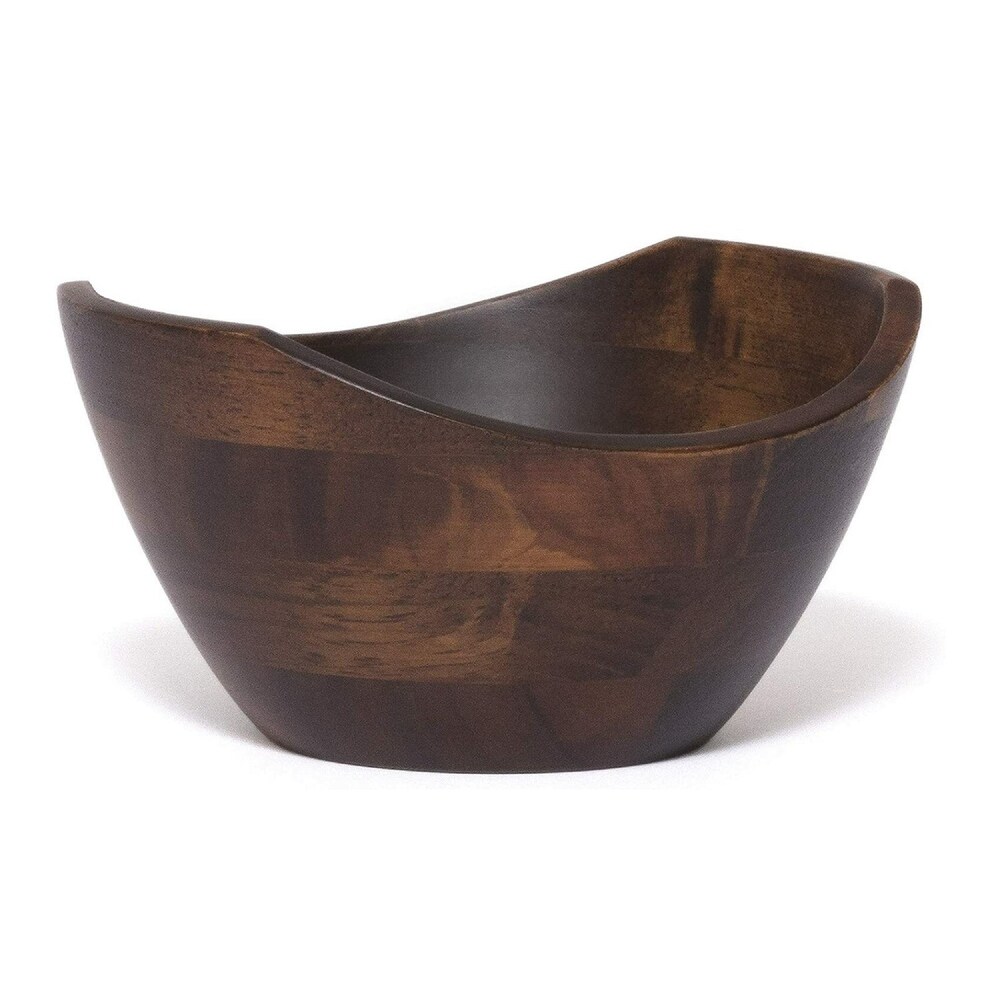 Lipper International Large Walnut Wavy Rim Bowl w/ Salad Hands Bundle