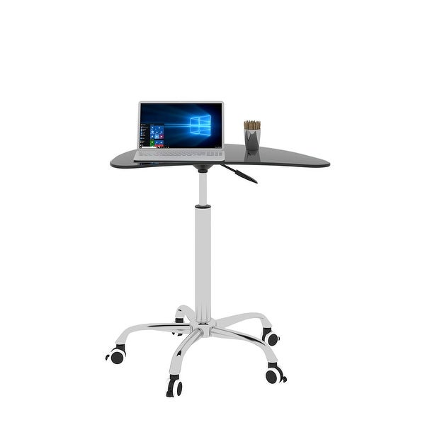 Adjustable Height Black Tempered Glass Table Desk Table Lockable Wheel