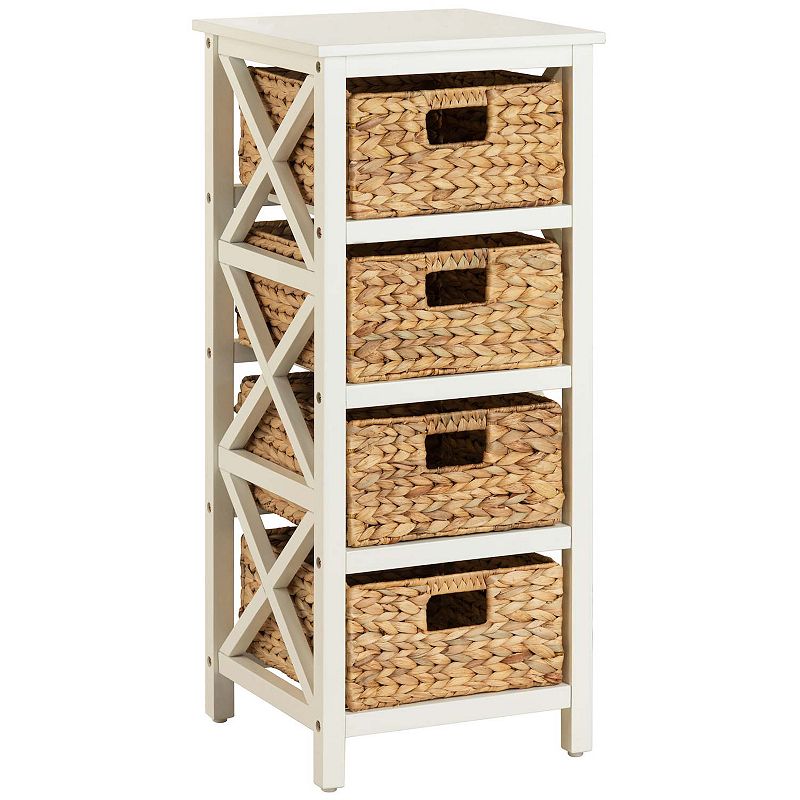 eHemco 4 Tier X-Side End Storage Cabinet with 4 Wicker Baskets