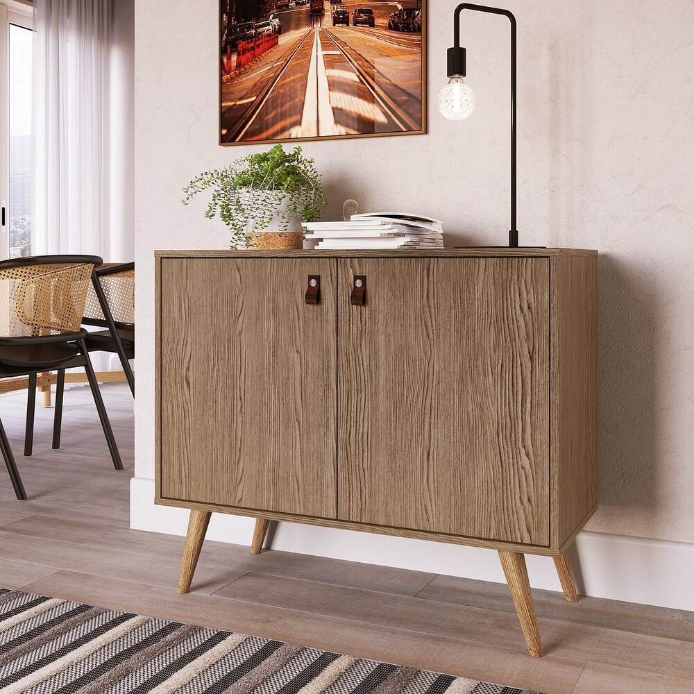 Manhattan Comfort Amber Accent Cabinet with Faux Leather Handles in Blue and Nature