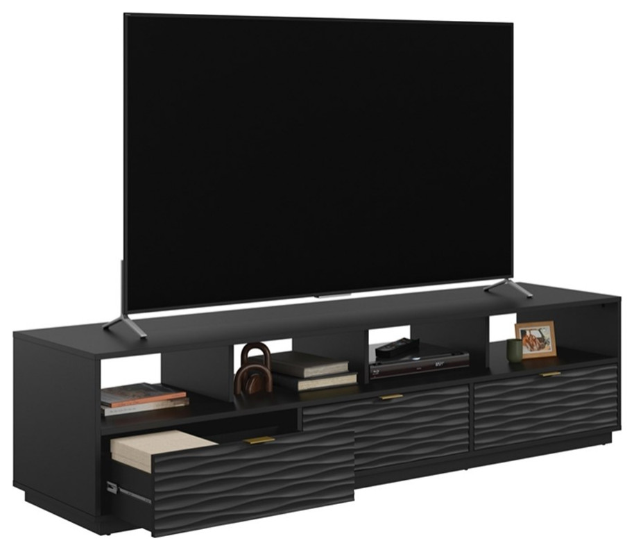 Bowery Hill Modern Engineered Wood 80 quotCredenza in Black Finish   Transitional   Entertainment Centers And Tv Stands   by Homesquare  Houzz