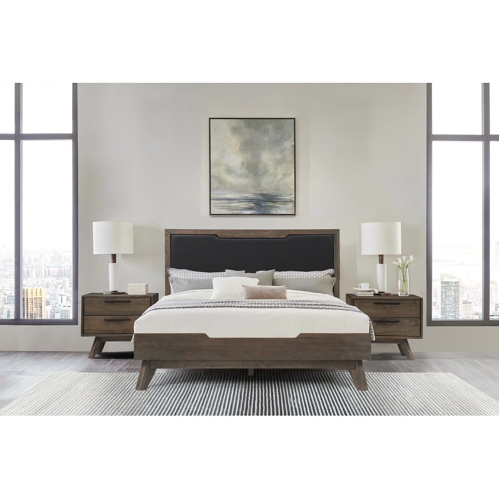 Astoria 3 Piece Bedroom Set in Oak with Black Faux Leather