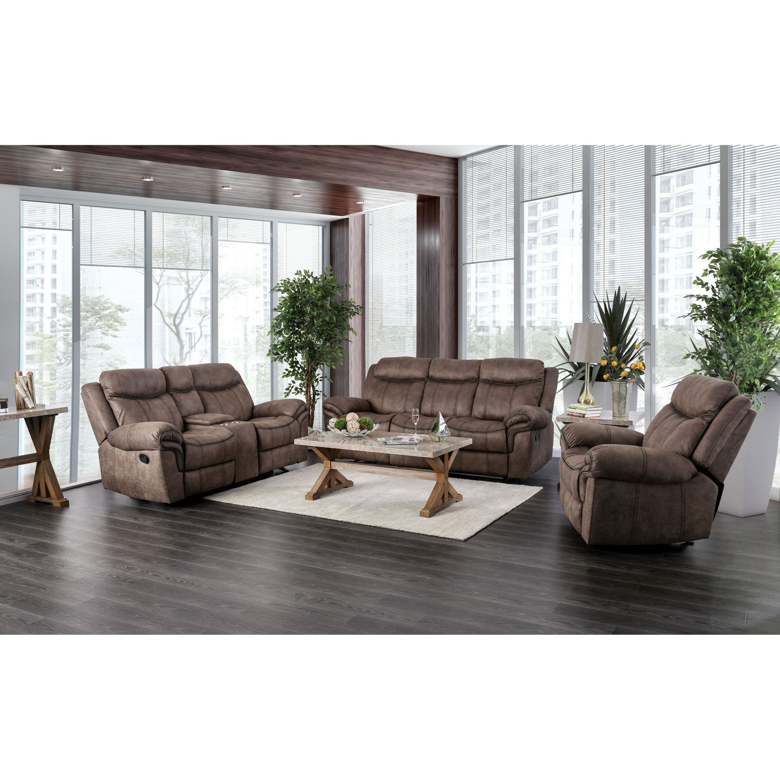 Furniture of America Frankenbon 2 Piece Reclining Sofa Set with USB