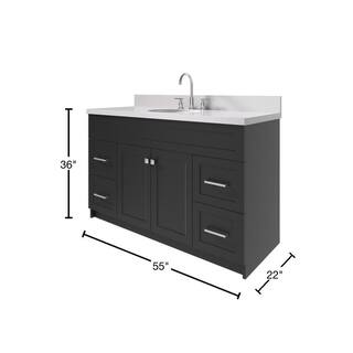 ARIEL Hamlet 55 in. W x 22 in. D x 36 in. H Bath Vanity in Black with White Quartz Vanity Top with White Basin F055SWQOVOBLK