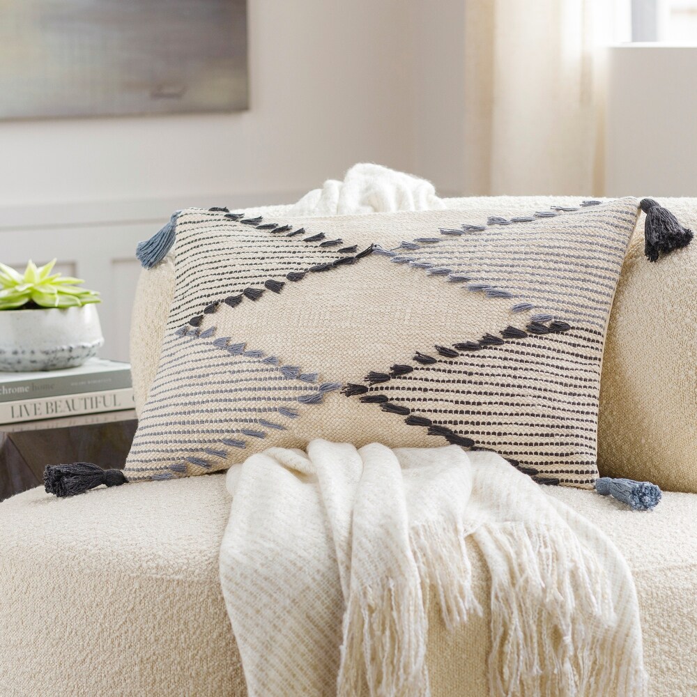 Vintone Bohemian Geometric Throw Pillow with Tassel and Fringe Details