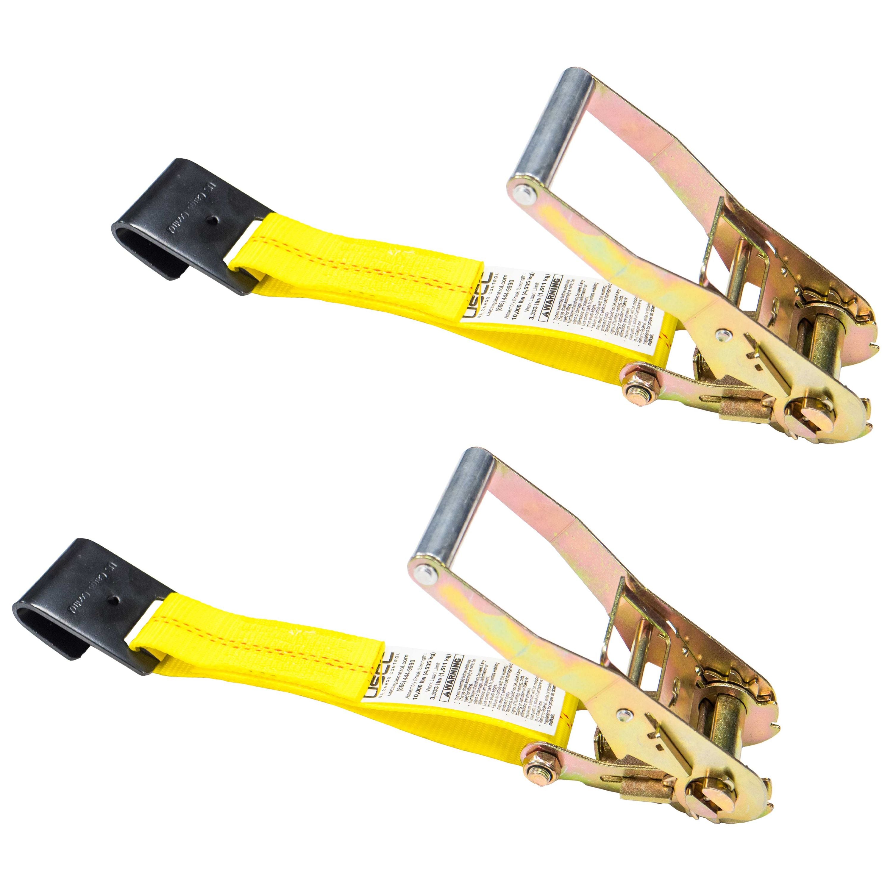 US Cargo Control， Fixed End Tie Down Strap With Flat Hook and Ratchet， 2 Inch Wide X 11 Inch Long， Yellow Ratchet Straps， Dependable Utility Strap， 3，333 Pound Working Load Limit， 2 Pack