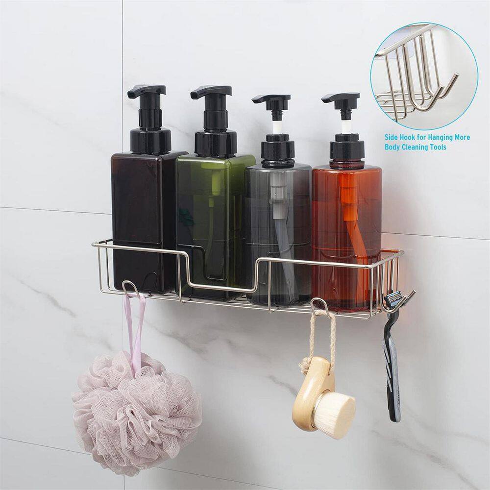 Dracelo Wall Mounted Bathroom Shower Caddies Coner Storage Shelves with Hooks in Nickel 2 Pack B08RDJ8N58