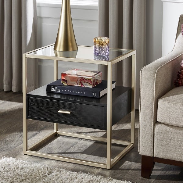 Spumante Champagne Silver Finish End Table with Storage by iNSPIRE Q Bold