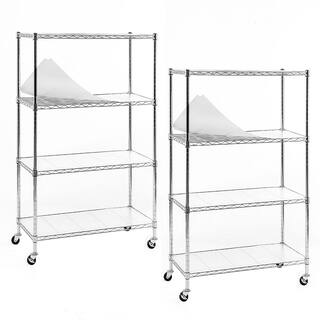 EFINE Chrome 4-Tier Rolling Carbon Steel Wire Garage Storage Shelving Unit Casters (2-Pack) (30 in. W x 50 in. H x 14 in. D) RL200-4CWX2