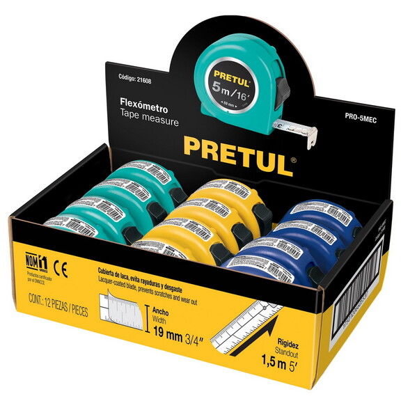 Pretul 21608 16 Ft MeasuringTape Colors Display