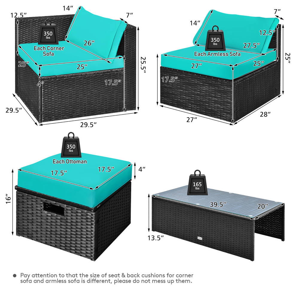 Costway 8PCS Patio Rattan Furniture Set Storage Table Ottoman cover   Tropical   Outdoor Lounge Sets   by Costway INC.  Houzz