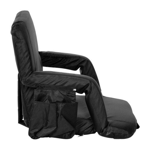 Flash Furniture Extra Wide Lightweight Reclining Stadium Chair With Armrests Padded Back amp Seat With Dual Storage Pockets And Backpack Straps